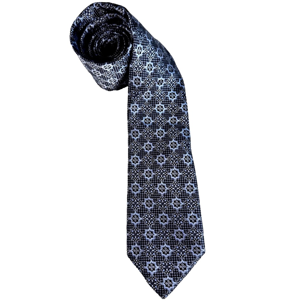 NWOT Jos A Bank Reserve Silk Necktie Mens Blue Black Geometric Medallion 3.5"